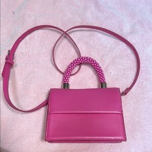Pink Beaded Handle Women's Bag